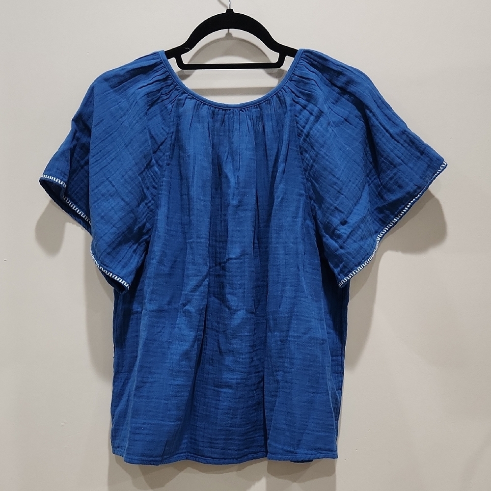 Old Navy Royal Blue Embroidered Short Sleeve Peasant Blouse - Picture 10 of 13